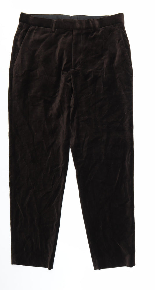 Zara Women Brown Velvet Straight Leg Trousers Size 14