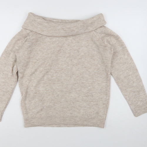 Marks and Spencer Women's Beige Cowl Neck Jumper Size M Long Sleeve