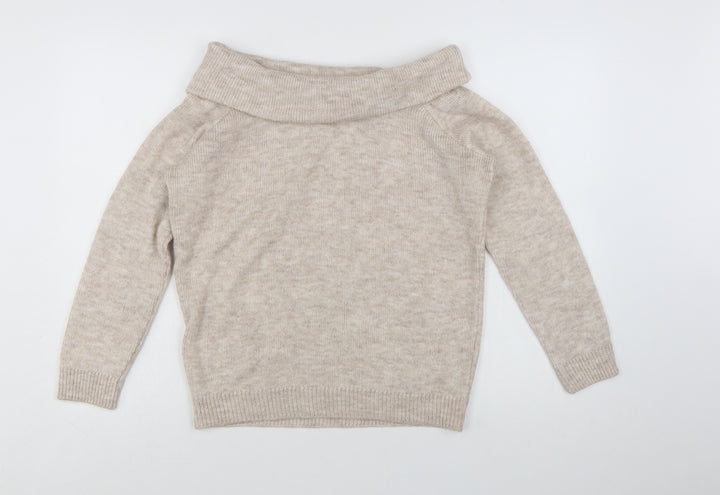Marks and Spencer Women's Beige Cowl Neck Jumper Size M Long Sleeve