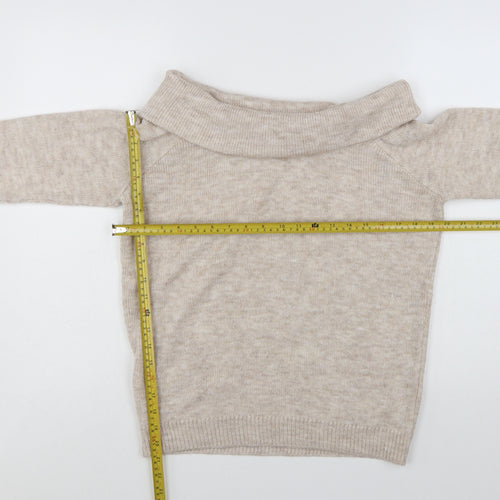 Marks and Spencer Women's Beige Cowl Neck Jumper Size M Long Sleeve