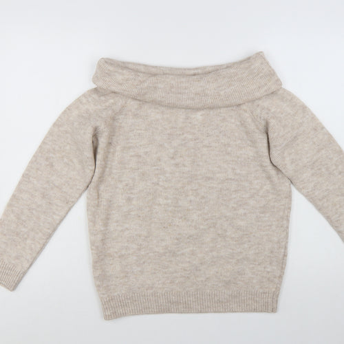 Marks and Spencer Women's Beige Cowl Neck Jumper Size M Long Sleeve