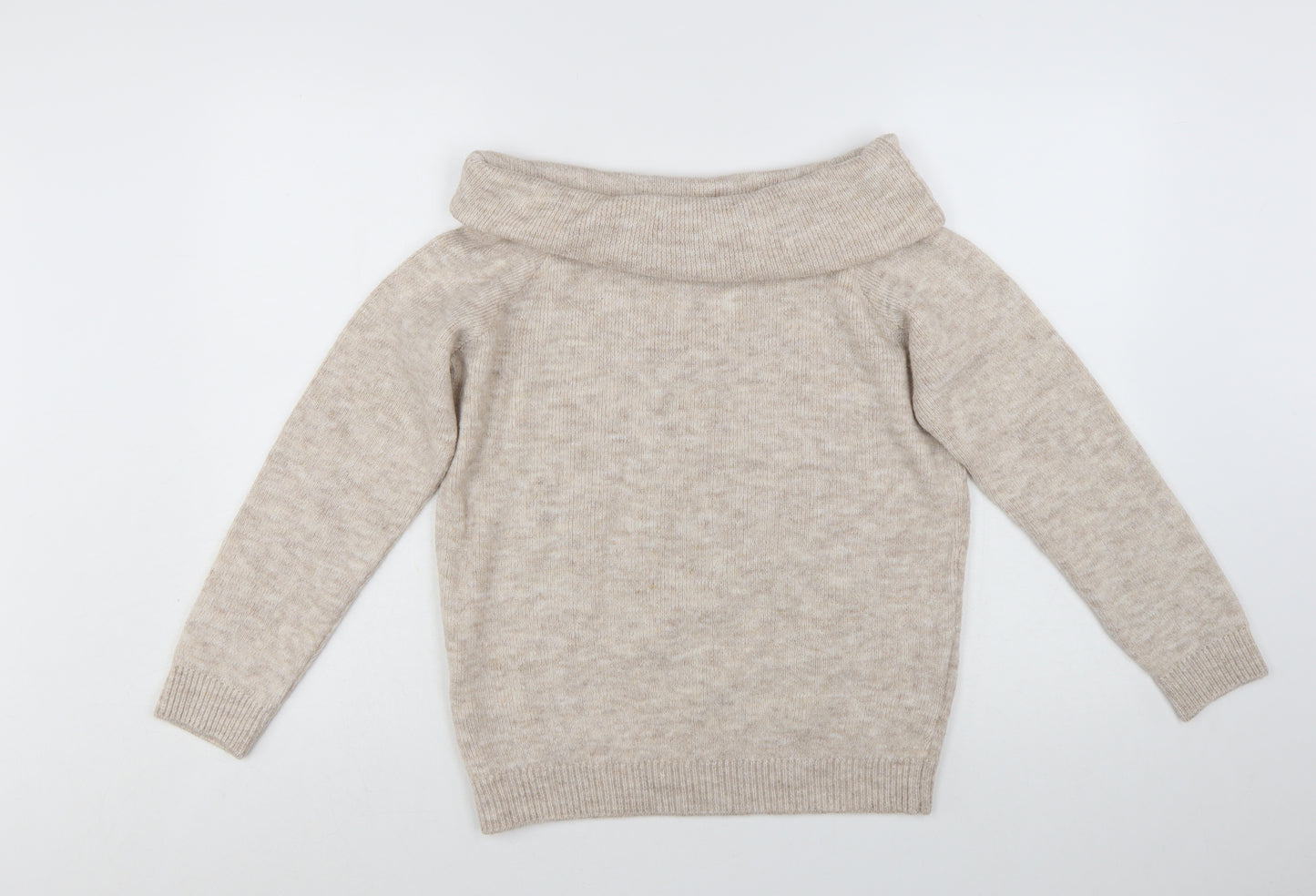 Marks and Spencer Women's Beige Cowl Neck Jumper Size M Long Sleeve