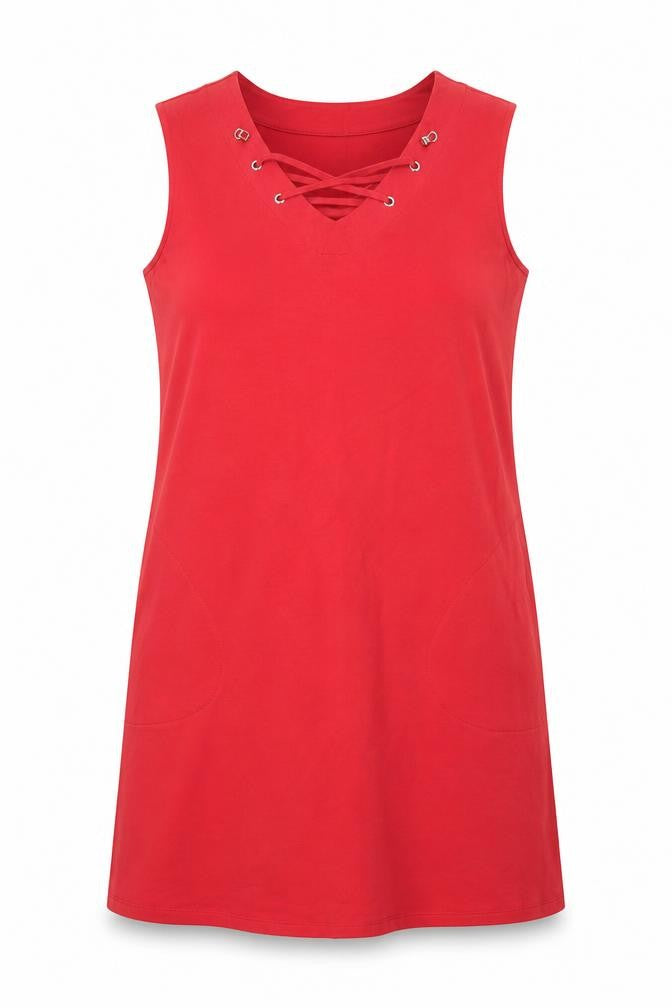 Front view of d&co Active Women Red Sleeveless Shift Dress, size L