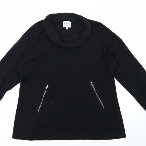 Masai Women Black Cotton Tunic Top XL Long Sleeve Cowl Neck Zip Detail