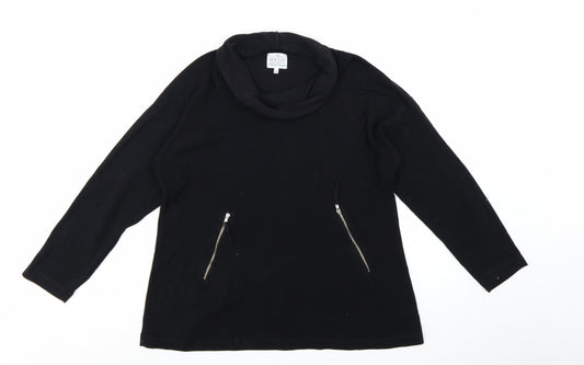 Masai Women Black Cotton Tunic Top XL Long Sleeve Cowl Neck Zip Detail