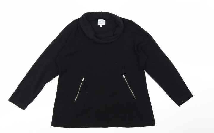 Masai Women Black Cotton Tunic Top XL Long Sleeve Cowl Neck Zip Detail