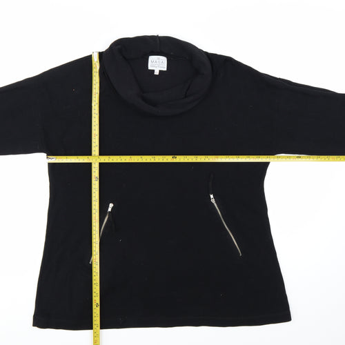 Masai Women Black Cotton Tunic Top XL Long Sleeve Cowl Neck Zip Detail