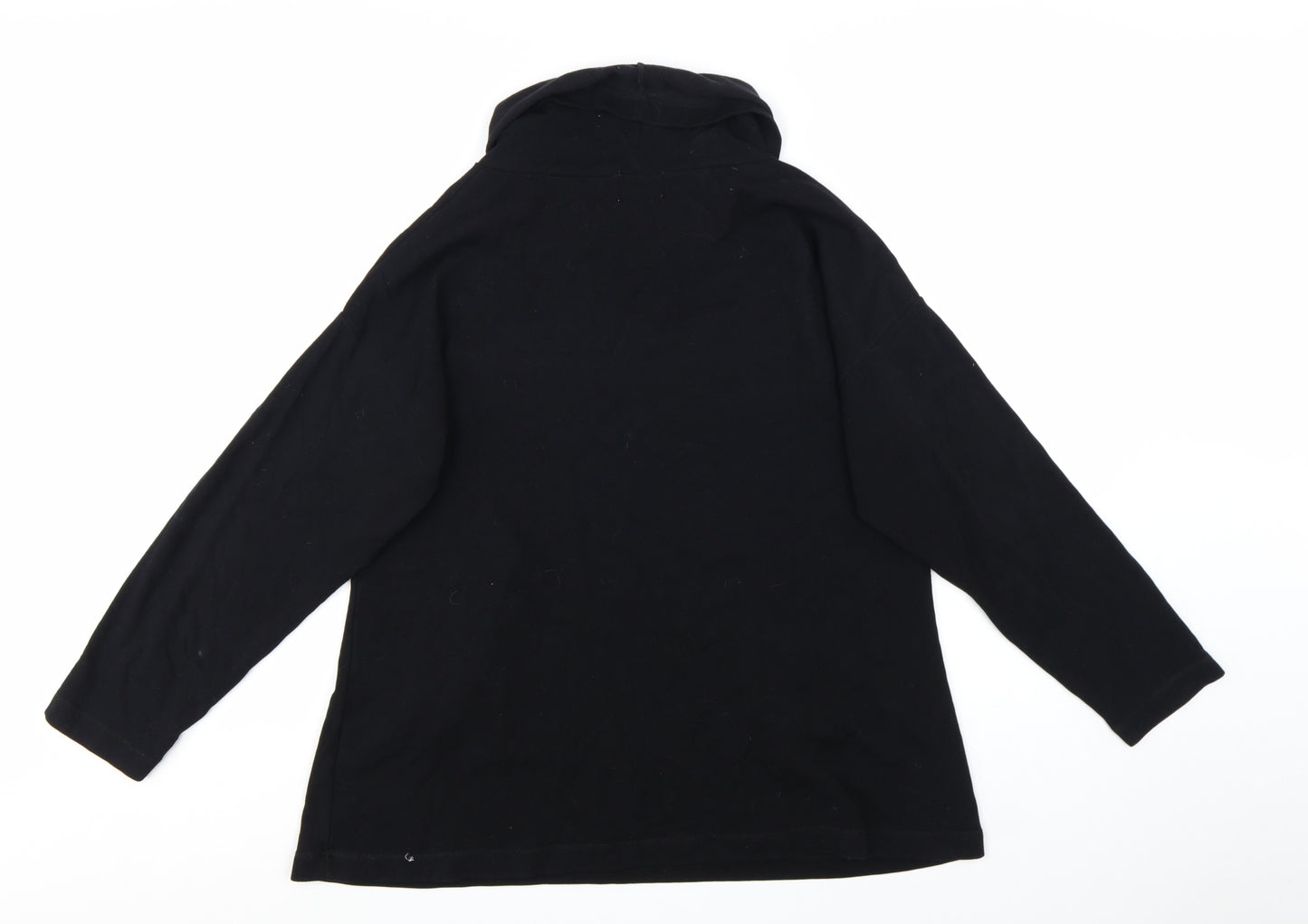 Masai Women Black Cotton Tunic Top XL Long Sleeve Cowl Neck Zip Detail