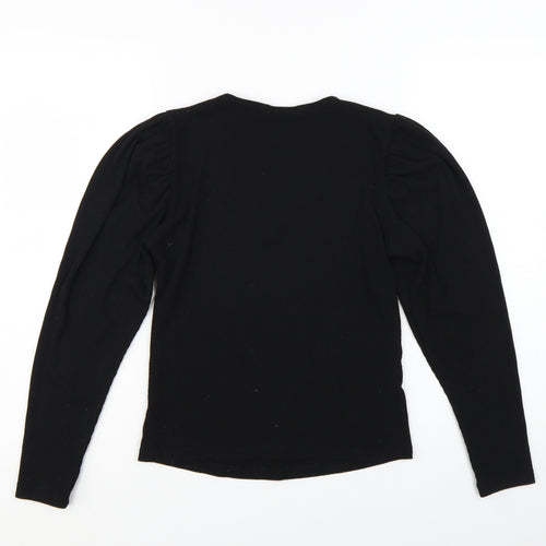 MNG Women Black V-Neck Slim Fit Long Sleeve Basic Top XS