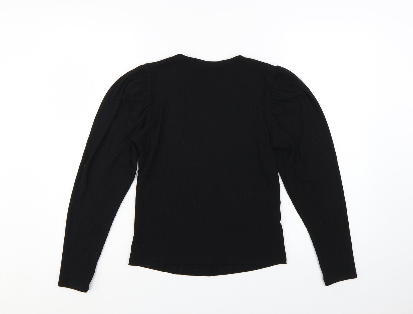 MNG Women Black V-Neck Slim Fit Long Sleeve Basic Top XS