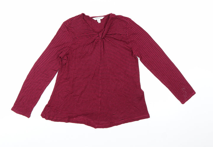 L.K. Bennett Women’s Pink Striped Wool Blend Long Sleeve T-Shirt Size S
