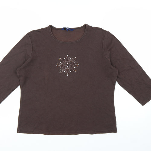 Casual Club Women’s Brown Beaded 3/4 Sleeve Cotton T-Shirt Size 16