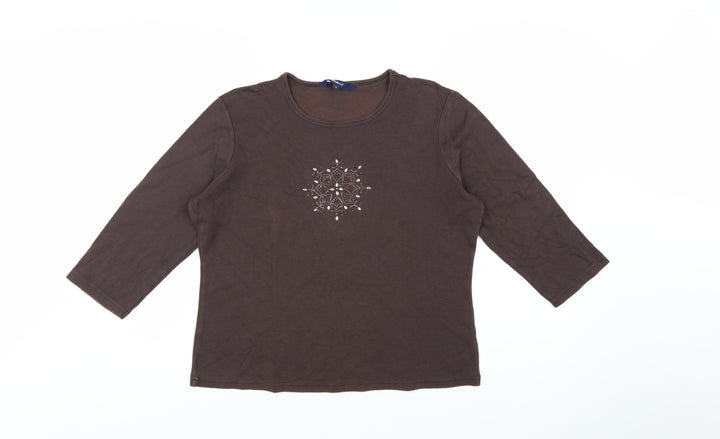Casual Club Women’s Brown Beaded 3/4 Sleeve Cotton T-Shirt Size 16