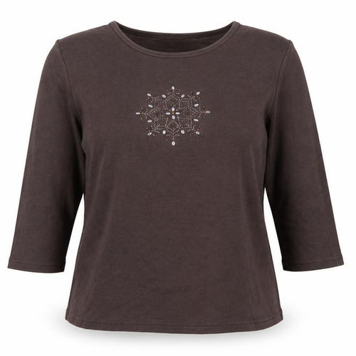 Casual Club Women’s Brown Beaded 3/4 Sleeve Cotton T-Shirt Size 16