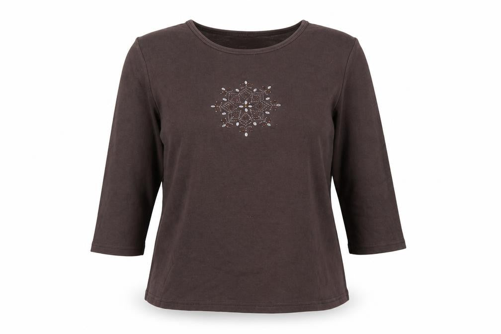Casual Club Women’s Brown Beaded 3/4 Sleeve Cotton T-Shirt Size 16