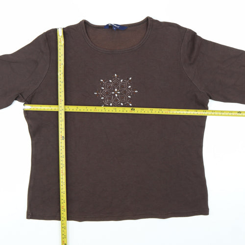 Casual Club Women’s Brown Beaded 3/4 Sleeve Cotton T-Shirt Size 16