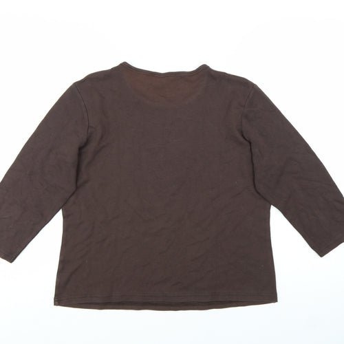 Casual Club Women’s Brown Beaded 3/4 Sleeve Cotton T-Shirt Size 16