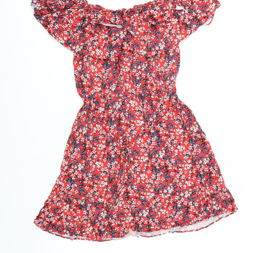 Oasis Women Red Floral Off Shoulder Skater Dress Size 10