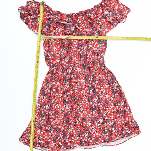 Oasis Women Red Floral Off Shoulder Skater Dress Size 10