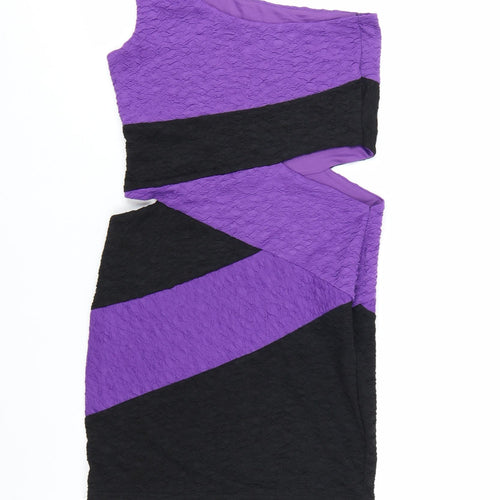 Jane Norman Women’s Purple Black One Shoulder Bodycon Dress Size 12
