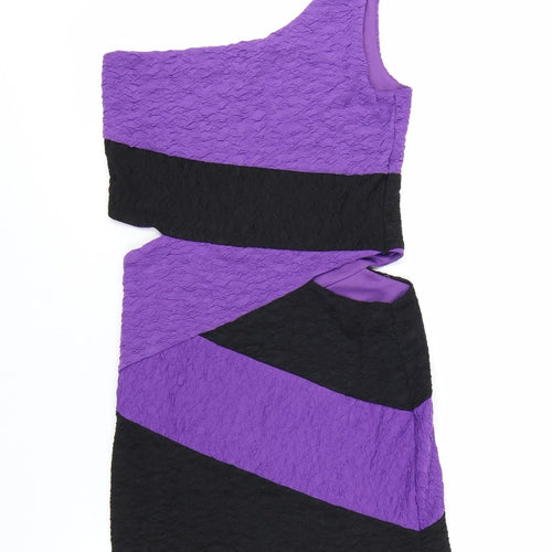 Jane Norman Women’s Purple Black One Shoulder Bodycon Dress Size 12