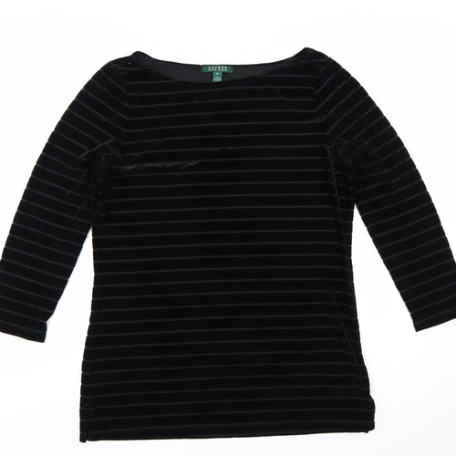 Ralph Lauren Women Black Velvet Striped Tunic Top XL