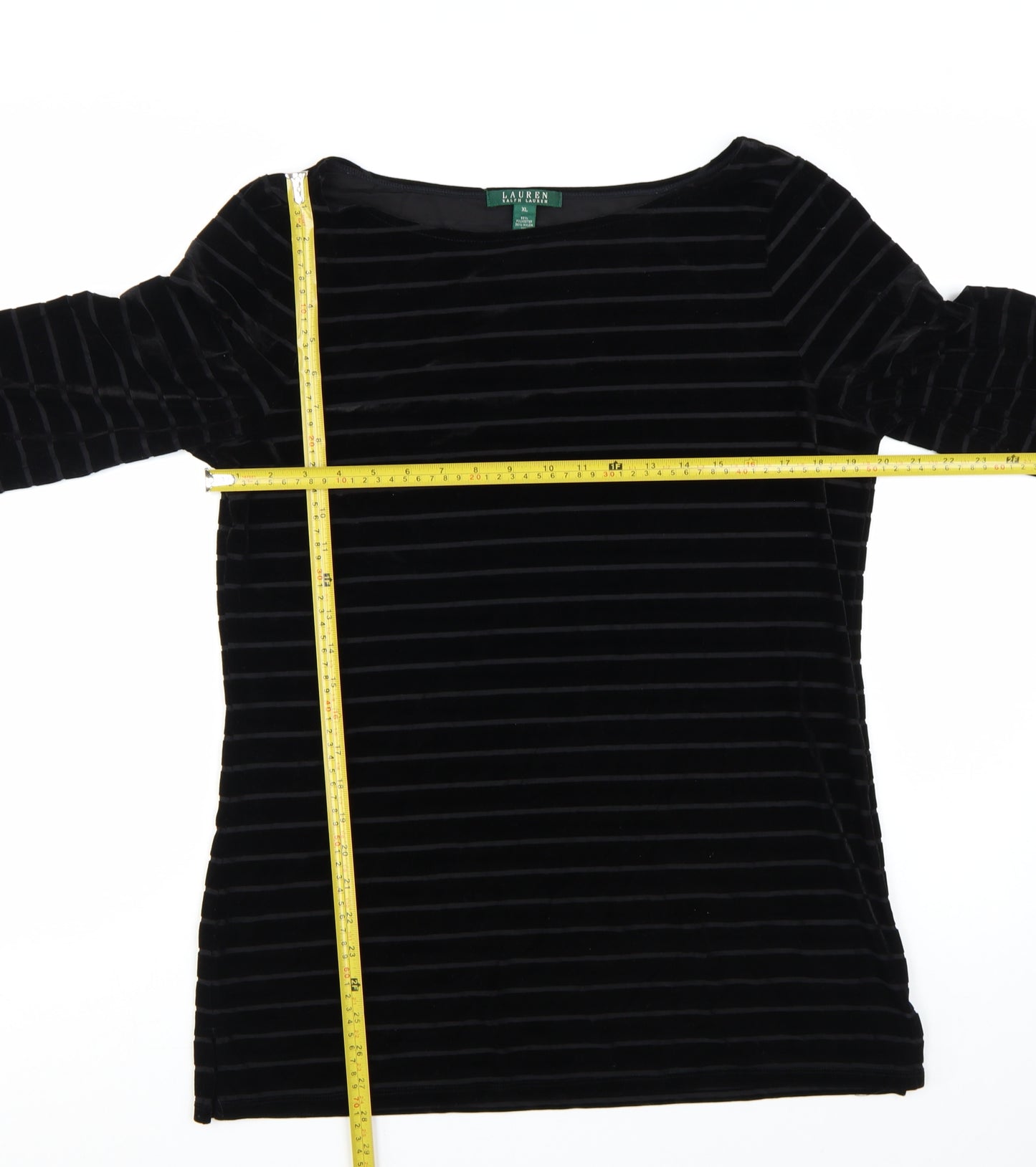 Ralph Lauren Women Black Velvet Striped Tunic Top XL