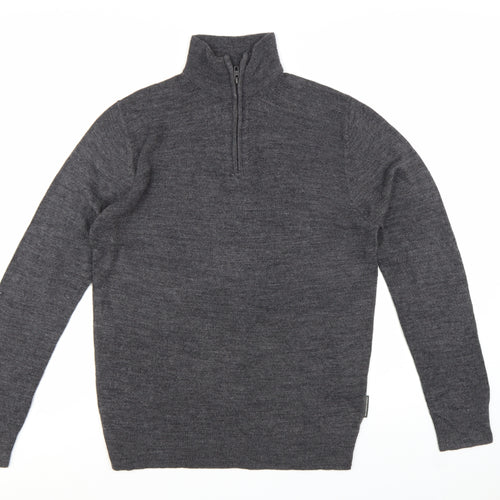 French Connection Men's Grey M 1/2 Zip High Neck Acrylic Jumper