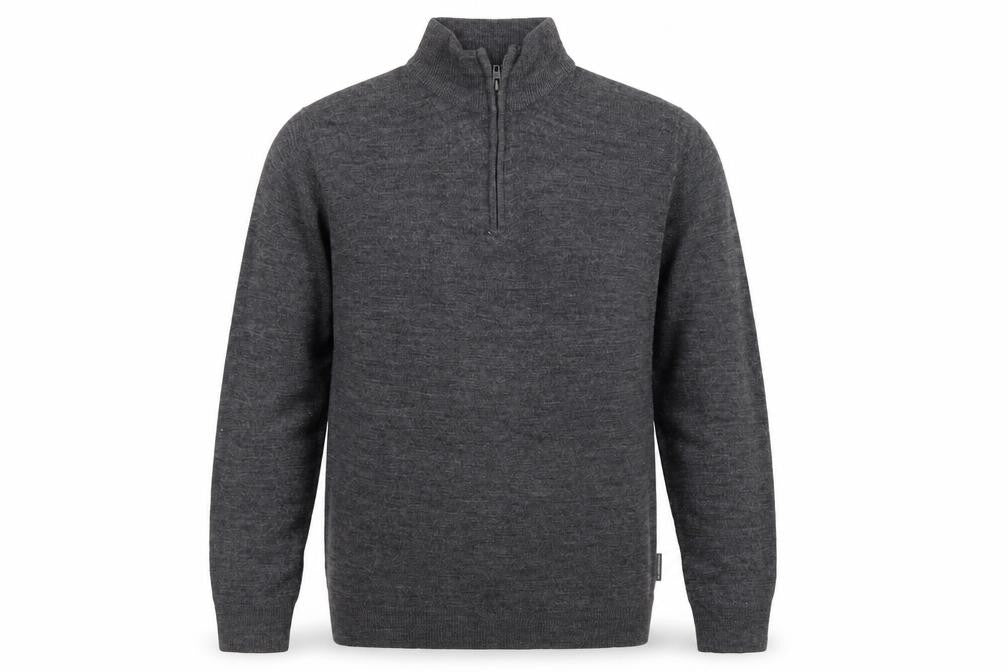 Front view of French Connection Men's Grey M 1/2 Zip High Neck Acrylic Jumper