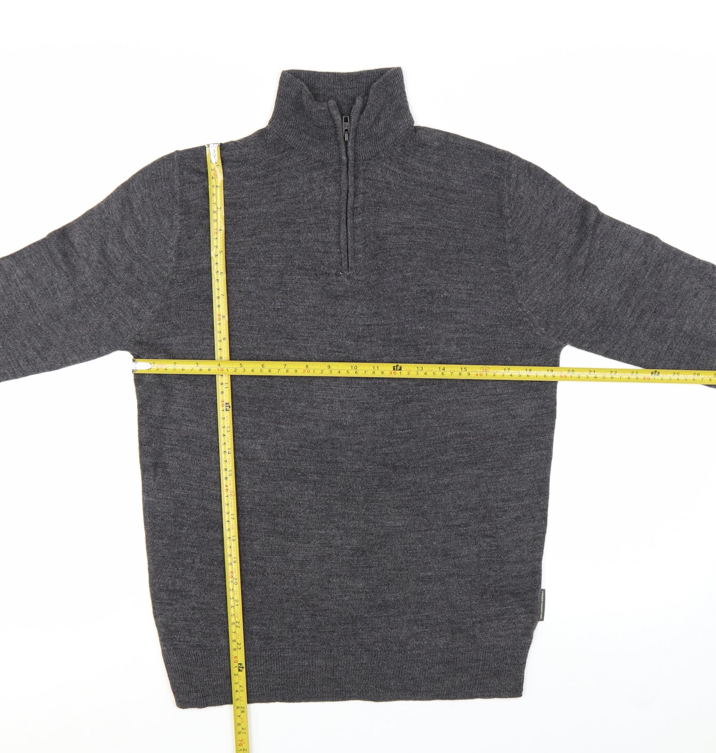 French Connection Men's Grey M 1/2 Zip High Neck Acrylic Jumper
