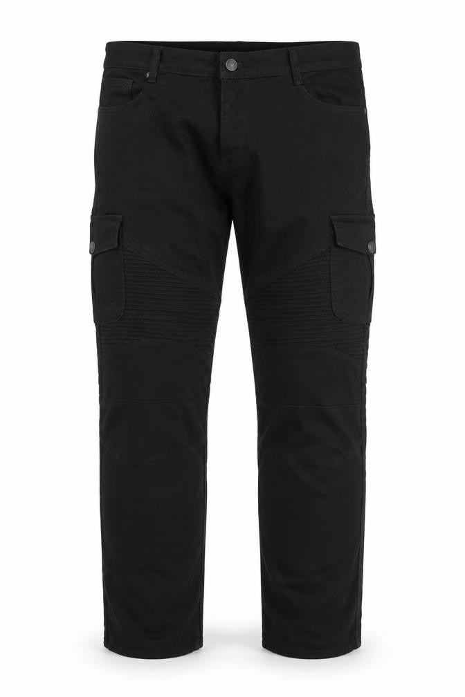 Front view of OGGI 76 Men's Black Regular Fit Cargo Biker Trousers, size 44