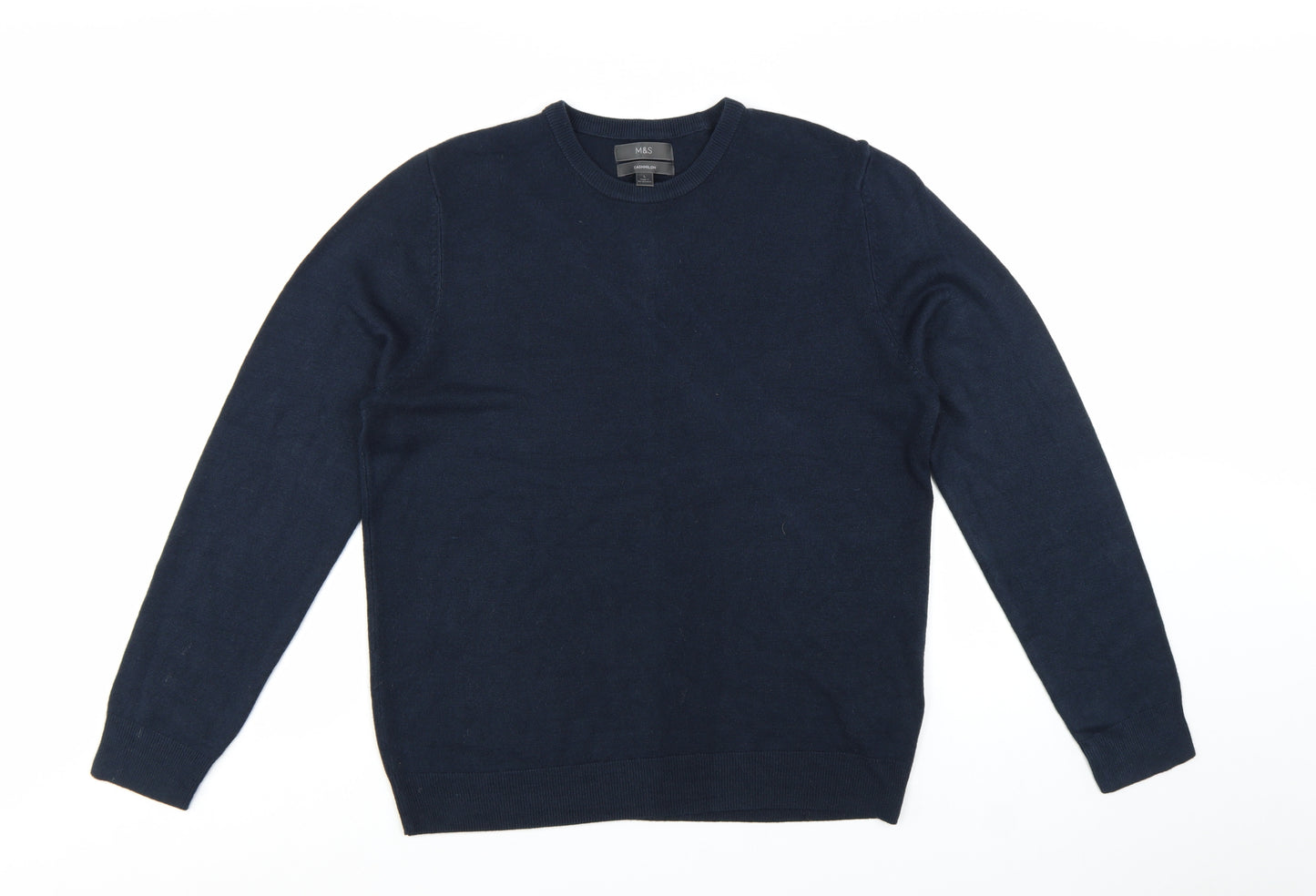 Marks and Spencer Men's Blue Cashmilon Crew Neck Jumper Size L