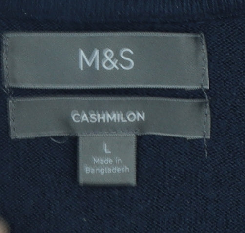 Marks and Spencer Men's Blue Cashmilon Crew Neck Jumper Size L