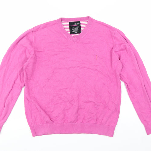 6th Sense Men's Pink V-Neck Cotton Jumper Size L