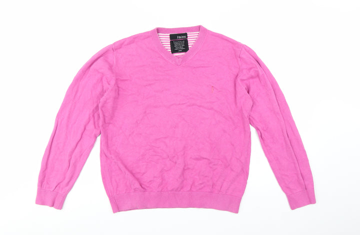 6th Sense Men's Pink V-Neck Cotton Jumper Size L