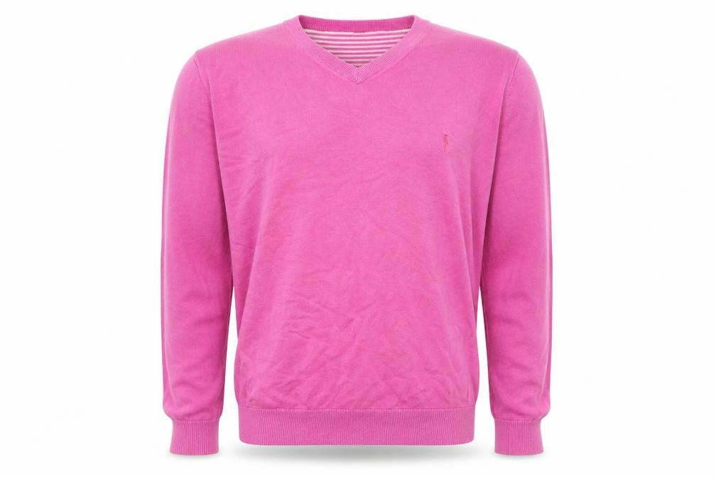 Front view of 6th Sense Men's Pink V-Neck Cotton Jumper, size L