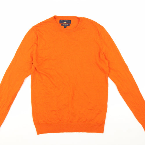 Paul Costelloe Men's Orange Merino Wool Crew Neck Jumper M