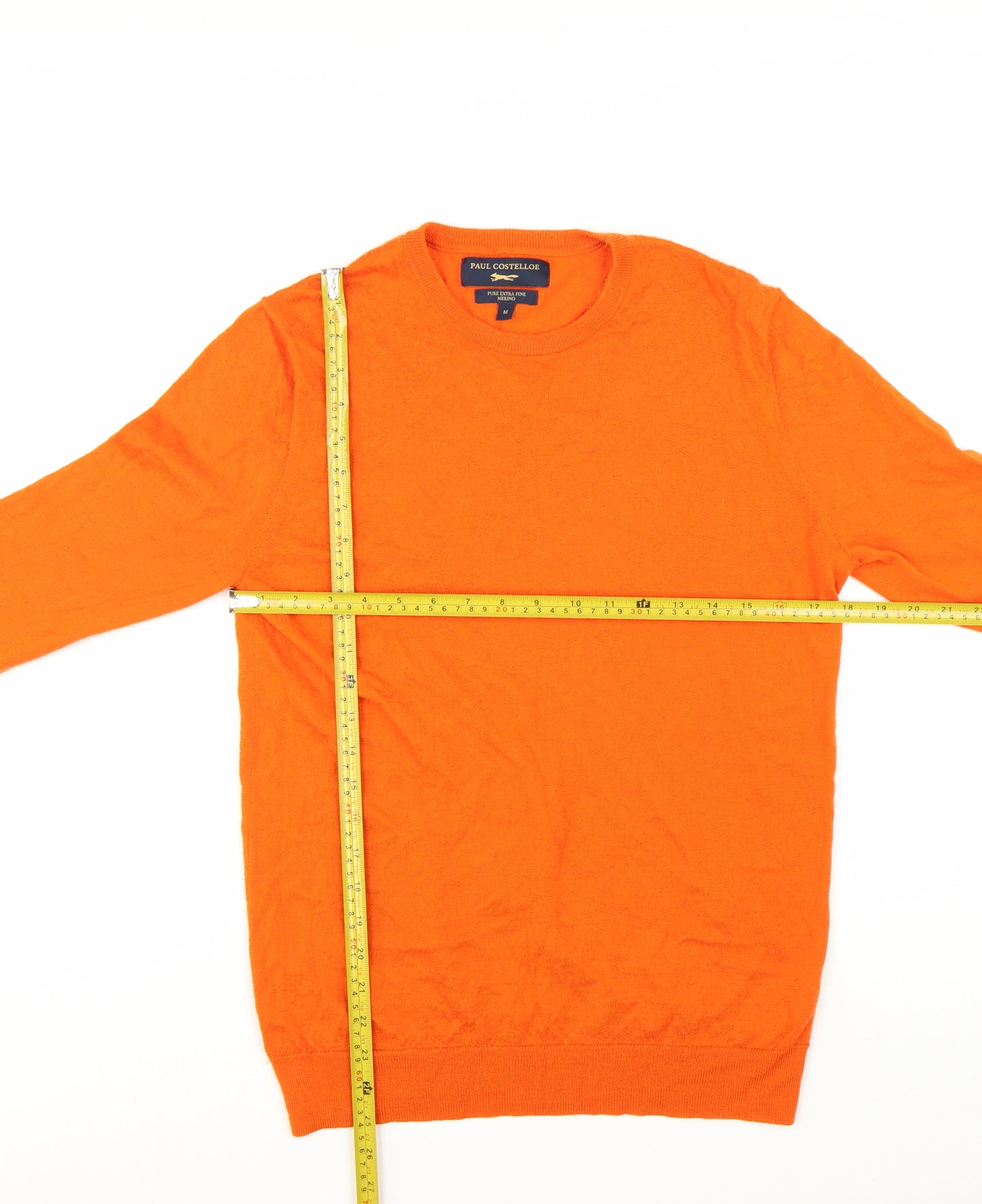 Paul Costelloe Men's Orange Merino Wool Crew Neck Jumper M