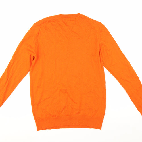 Paul Costelloe Men's Orange Merino Wool Crew Neck Jumper M