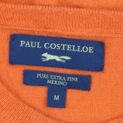 Paul Costelloe Men's Orange Merino Wool Crew Neck Jumper M