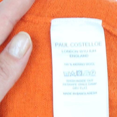 Paul Costelloe Men's Orange Merino Wool Crew Neck Jumper M