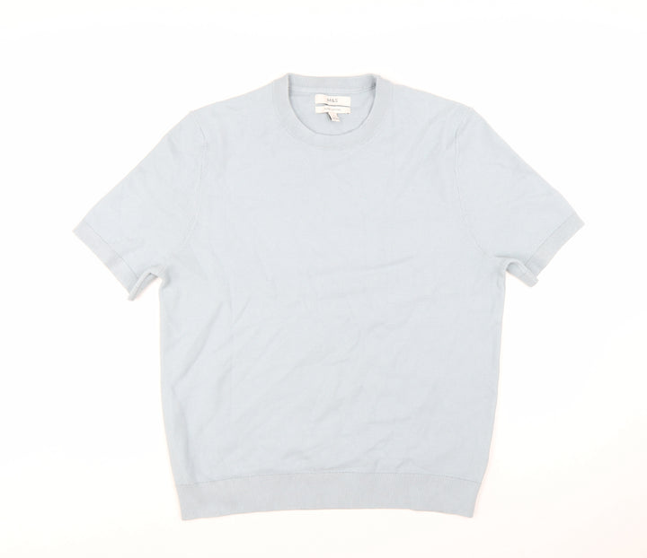 Marks and Spencer Men's Light Blue Pure Cotton Crew Neck T-Shirt Large