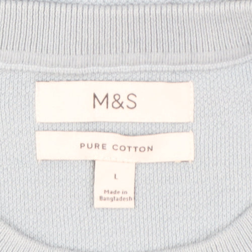Marks and Spencer Men's Light Blue Pure Cotton Crew Neck T-Shirt Large