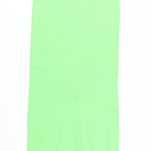 Zara Women Green S Ribbed Knit Midi Pencil Skirt