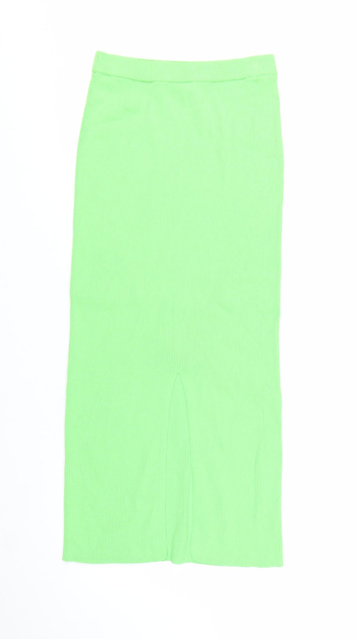 Zara Women Green S Ribbed Knit Midi Pencil Skirt