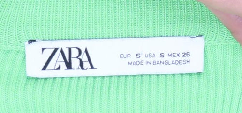 Zara Women Green S Ribbed Knit Midi Pencil Skirt