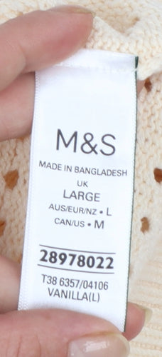 Marks and Spencer Women Beige Open-Knit Collared Short Sleeve Jumper L