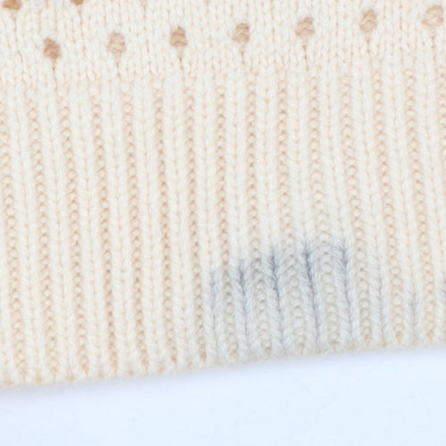 Marks and Spencer Women Beige Open-Knit Collared Short Sleeve Jumper L