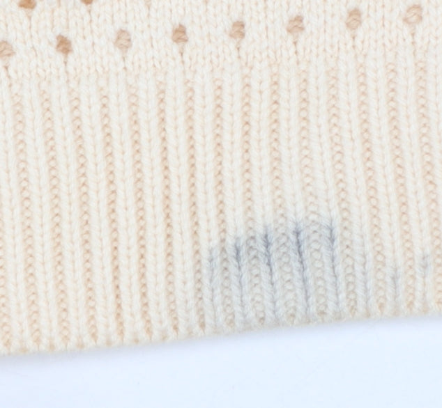 Marks and Spencer Women Beige Open-Knit Collared Short Sleeve Jumper L