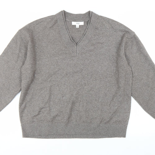 Marks and Spencer Women Grey V-Neck Long Sleeve Knit Pullover Jumper L